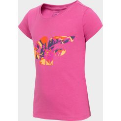 T-shirt dziewczęcy (98-116) JTSD101 - fuksja. Czerwone bluzki dziewczęce 4F JUNIOR, bez wzorów, z bawełny, bez kołnierzyka, bez rękawów, bez kaptura. Za 29,99 zł.