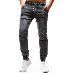 Spodnie męskie: Joggery męskie denim look szare (ux1185)
