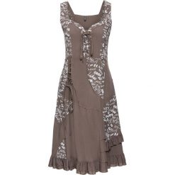Sukienka ze sznurowaniem bonprix brunatny z nadrukiem. Pomarańczowe sukienki damskie bonprix, z nadrukiem, bez kołnierzyka, bez rękawów, gorsetowe. Za 149,99 zł.