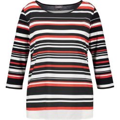 Koszulka w kolorze biało-granatowo-czerwonym. Czerwone t-shirty damskie SAMOON, w paski, z materiału, z okrągłym kołnierzem, z długim rękawem. W wyprzedaży za 159,95 zł.