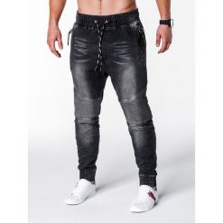 SPODNIE MĘSKIE JEANSOWE JOGGERY P649 - CZARNE. Czarne joggery męskie marki Ombre Clothing, m, z bawełny. Za 75,00 zł.