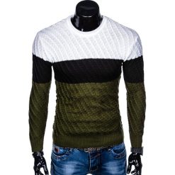 SWETER MĘSKI E143 - KHAKI. Czarne swetry klasyczne męskie marki Inny, m, z bawełny. Za 49,00 zł.