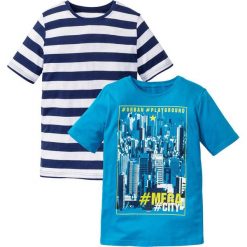T-shirty chłopięce: Shirt (2 szt.) bonprix biało-niebieski w paski + turkusowy