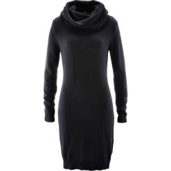 Sukienka dzianinowa z golfem bonprix czarny. Czarne sukienki damskie bonprix, bez wzorów, z dzianiny, z golfem, bez rękawów. Za 74,99 zł.