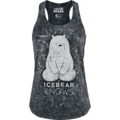 We Bare Bears Ice Bear Knows Top damski czarny. Czarne topy damskie We Bare Bears, l, z nadrukiem, z okrągłym kołnierzem. Za 99,90 zł.
