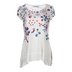 Desigual T-Shirt Damski Xs Biały. Białe t-shirty damskie Desigual, xs, w geometryczne wzory, z okrągłym kołnierzem. W wyprzedaży za 169,00 zł.