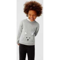 Mango Kids - Sweter dziecięcy Cangu 80-104 cm. Szare swetry dziewczęce z bawełny, z okrągłym kołnierzem. Za 89,90 zł.