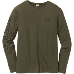 Shirt z długim rękawem Regular Fit bonprix ciemnooliwkowy. Zielone koszulki męskie bonprix, m, z nadrukiem, bez kołnierzyka, z długim rękawem, długie. Za 24,99 zł.