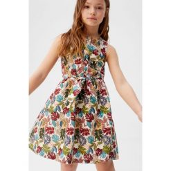 Mango Kids - Sukienka dziecięca Liliana 110-164 cm. Białe sukienki dziewczęce Mango Kids, bez wzorów, z bawełny, z krótkim rękawem, krótkie, mini, rozkloszowane. Za 119,90 zł.