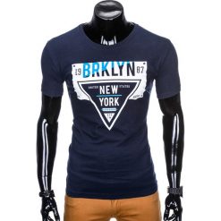 T-shirty męskie: T-SHIRT MĘSKI Z NADRUKIEM S939 – GRANATOWY