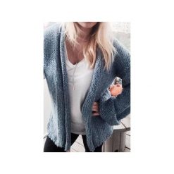 Swetry rozpinane damskie: Sweter Wełniany Niebieski Rozpinany