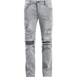 Jeansy męskie regular: Doomsday Destroyed Biker Zip Jeans Jeansy szary