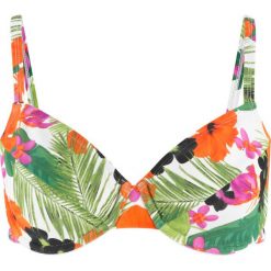 Biustonosz bikini na fiszbinach bonprix biały z nadrukiem. Białe stroje kąpielowe damskie bonprix, z nadrukiem. Za 54,99 zł.
