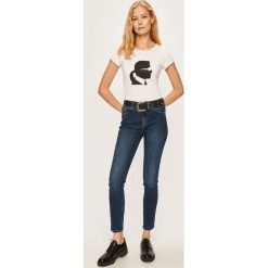 Karl Lagerfeld - T-shirt. Czarne bluzki damskie KARL LAGERFELD, s, z nadrukiem, z bawełny, z okrągłym kołnierzem. Za 339,90 zł.