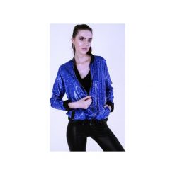 Bomber jacket z metalicznej dzianiny Niebieski hologram. Niebieskie bluzy damskie marki Sthorm, s, bez wzorów, z bawełny, bez rękawów, bez kaptura. Za 359,00 zł.