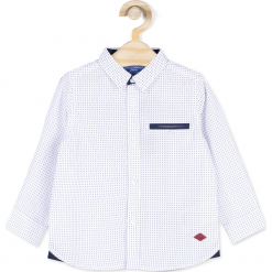 Koszula. Białe koszule chłopięce marki ELEGANT BABY BOY, z bawełny, z kontrastowym kołnierzykiem, z długim rękawem. Za 24,90 zł.