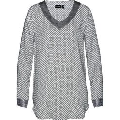 Bluzka bonprix biało-czarno-srebrny metaliczny z nadrukiem. Białe bluzki damskie marki bonprix, z nadrukiem, z dekoltem w serek. Za 79,99 zł.
