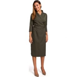 Sukienka kopertowa midi khaki - 2xl. Brązowe sukienki damskie e-margeritka.pl, na co dzień, s, bez wzorów, z poliesteru, eleganckie, bez kołnierzyka, z długim rękawem, długie, midi, ołówkowe. Za 158,99 zł.