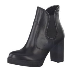 Tamaris Damskie Botki 1-1-25329-21-001 Black (Rozmiar 36). Czarne botki damskie marki Tamaris, eleganckie, bez obcasa, bez zapięcia. W wyprzedaży za 270,00 zł.
