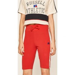 Russell Athletic - Szorty. Niebieskie spodenki sportowe damskie Russell Athletic, s, z nadrukiem, z elastanu, sportowe. W wyprzedaży za 139,90 zł.