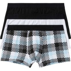 Bokserki "hipster" (3 pary) bonprix niebieski topaz -szaro-czarny z nadrukiem. Niebieskie bokserki męskie bonprix, z nadrukiem. Za 26,97 zł.