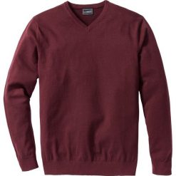 Sweter z dekoltem w serek bonprix czerwony klonowy. Czerwone swetry męskie bonprix, s, bez wzorów, z dzianiny, klasyczne, z dekoltem w serek, bez kaptura. Za 74,99 zł.