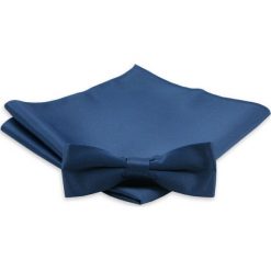 Granatowa Mała Mucha + Taka Sama Poszetka - Chattier, Męska MUCH0071. Niebieskie muszki męskie Chattier, na imprezę, w paski, eleganckie. Za 44,00 zł.