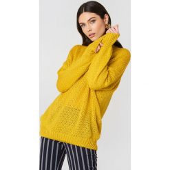Swetry oversize damskie: Hot & Delicious Sweter oversize z dzianiny Solid - Yellow