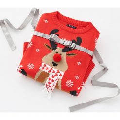 Sweter z motywem świątecznym - Czerwony. Czerwone swetry damskie Reserved, s, bez wzorów, wizytowe, bez rękawów, bez kaptura. Za 79,99 zł.