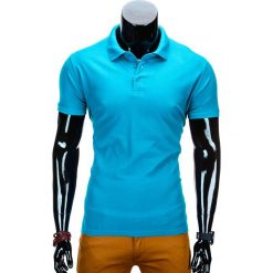 KOSZULKA MĘSKA POLO BEZ NADRUKU S715 - TURKUSOWA. Niebieskie koszulki polo Ombre Clothing, m, z nadrukiem, z materiału. Za 39,00 zł.