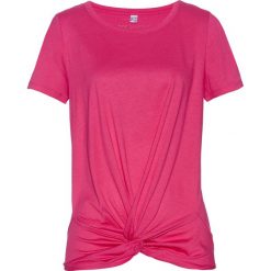 Shirt z przewiązaniem bonprix ciemnoróżowy. Różowe koszulki damskie bonprix, bez wzorów, bez kołnierzyka. Za 69,99 zł.