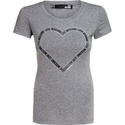 T-shirt LOVE MOSCHINO Szary. Szare t-shirty damskie marki Love Moschino, z nadrukiem, z dzianiny, z okrągłym kołnierzem. Za 329,00 zł.