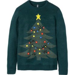Sweter bożonarodzeniowy z dzwonkami bonprix głęboki zielony. Zielone swetry męskie bonprix, s, bez wzorów, z okrągłym kołnierzem, bez kaptura. Za 89,99 zł.