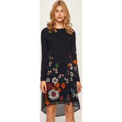 Desigual - Sukienka. Niebieskie sukienki damskie Desigual, na co dzień, z haftami, z elastanu, casualowe, z okrągłym kołnierzem, z długim rękawem, długie, maxi, proste. Za 399,90 zł.