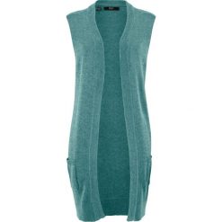 Długa kamizelka dzianinowa bonprix niebieski mineralny. Niebieskie kamizelki damskie bonprix, bez wzorów, z dzianiny, długie, bez kaptura. Za 44,99 zł.