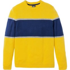 Sweter z okrągłym dekoltem bonprix żółty w paski. Żółte swetry męskie bonprix, xl, w paski, z okrągłym kołnierzem. Za 74,99 zł.