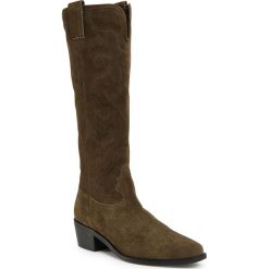 Kozaki TWINSET - Stivale 202TCP160 Dark Olive Green 05244. Zielone kozaki damskie Twinset, ze skóry, przed kolano, na wysokim obcasie, na obcasie, bez zapięcia. Za 1589,00 zł.
