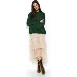 Sweter oversize z wełną butelkowa zieleń. Żółte swetry damskie e-margeritka.pl, na wiosnę, s, bez wzorów, z wełny, z krótkim rękawem, krótkie, bez kaptura. Za 119,99 zł.