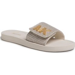 Klapki MICHAEL MICHAEL KORS - Mk Slide 40T8MKFA3D Ecru. Szare klapki damskie MICHAEL Michael Kors, z aplikacjami, ze skóry ekologicznej, bez obcasa. Za 289,00 zł.