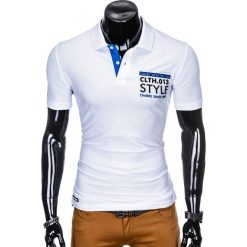 KOSZULKA MĘSKA POLO Z NADRUKIEM S904 - BIAŁA. Białe koszulki polo męskie marki Ombre Clothing, s, z nadrukiem. Za 34,99 zł.