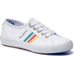 Tenisówki PEPE JEANS - Baker Tape PGS30383 White 800. Białe trampki dziewczęce Pepe Jeans, bez wzorów, z jeansu, na sznurówki. W wyprzedaży za 129,00 zł.