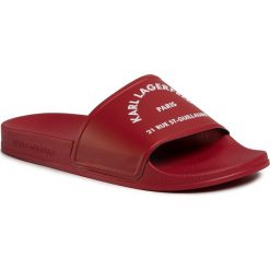 Klapki KARL LAGERFELD - KL70008 Red Rubber. Czerwone klapki męskie KARL LAGERFELD, bez wzorów, ze skóry ekologicznej. Za 299,00 zł.