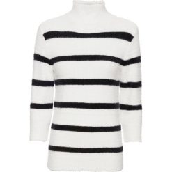Sweter w paski bonprix biel wełny - czarny w paski. Białe swetry damskie bonprix, na zimę, w paski, z wełny, z długim rękawem, długie, bez kaptura. Za 44,99 zł.