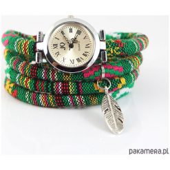Bransoletki damskie: Zegarek, bransoletka - Zielony, boho - piórko