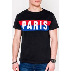 T-shirt męski z nadrukiem S1070 - czarny. Czarne t-shirty męskie Ombre Clothing, s, z nadrukiem, z bawełny, bez kołnierzyka. Za 14,99 zł.