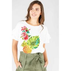 T-shirty damskie: Kwiecisty T-shirt z okrągłym dekoltem i krótkim rękawem