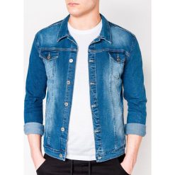 Kurtka męska przejściowa jeansowa C345 - jasno niebieska. Niebieskie kurtki męskie Ombre Clothing, xs, bez wzorów, z bawełny, bez kaptura. Za 79,00 zł.