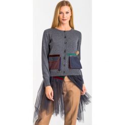 KARDIGAN EBURNEA WEEKEND MAX MARA. Szare swetry damskie xs, z aplikacjami, z wełny. Za 725,40 zł.