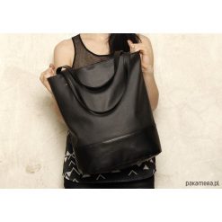 Shopper bag damskie: Shopper XL torba czarna perforowana na zamek