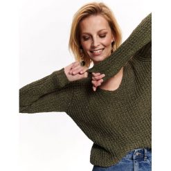 Sweter ażurowy. Brązowe swetry damskie Top Secret, na lato, bez wzorów, eleganckie, z długim rękawem, długie, bez kaptura. W wyprzedaży za 49,99 zł.